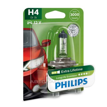 H4 12V- 60/55W (P43t) (увелич. срок службы) LongLife EcoVision блистер (1шт) 12342LLECOB1